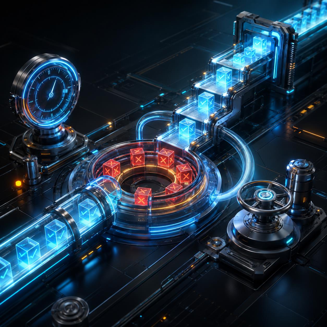 API中转站请求重试与退避策略 3D 科技渲染