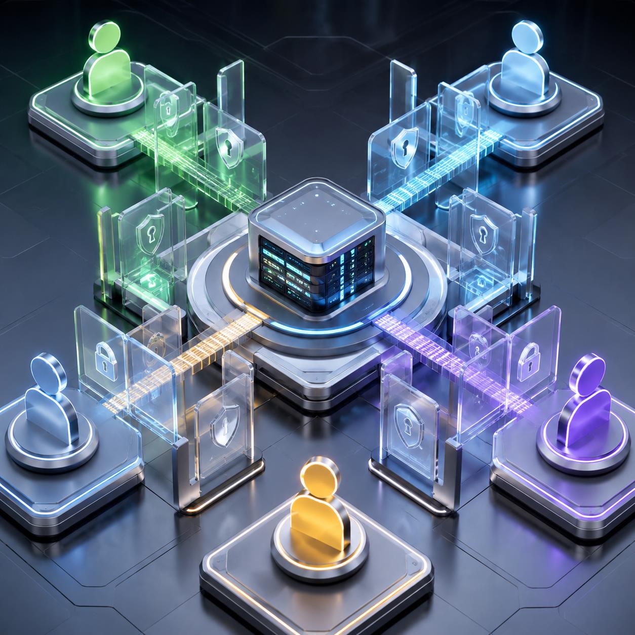 API中转站角色权限分离 3D 科技渲染图