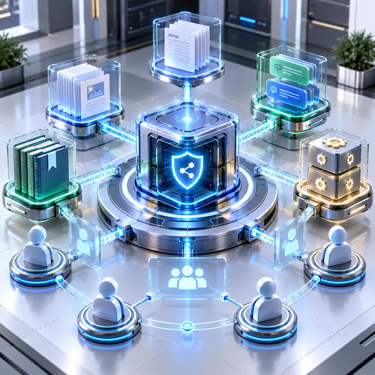 团队提示词模板库 3D 科技渲染图