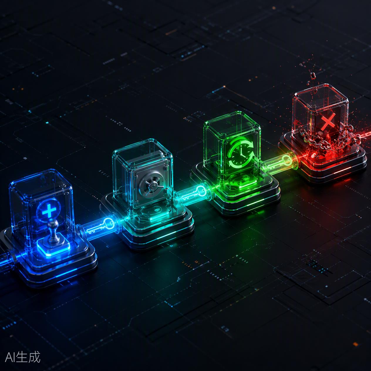 密钥全生命周期分通道管理的 3D 科技图
