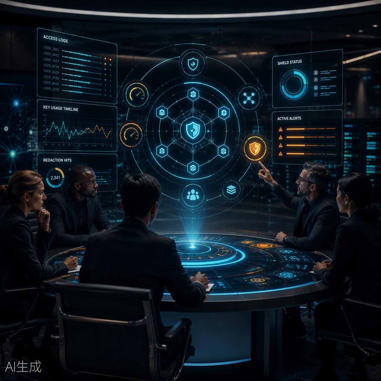 团队安全审计看板 3D 科技渲染图