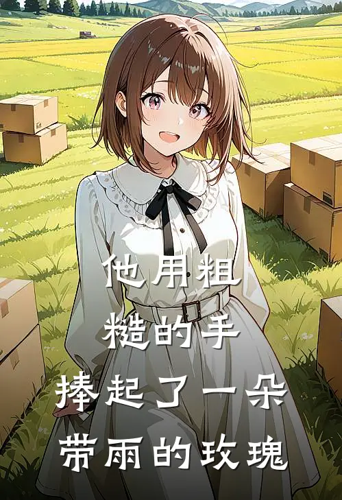 他用粗糙的手，捧起了一朵带雨的玫瑰